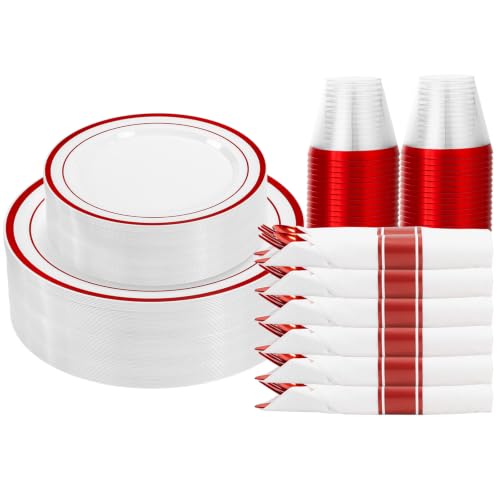DaYammi 210PCS Red Plastic Dinnerware Set for 30 Guests - color: B Red, size: 210PCS（30 Guests）