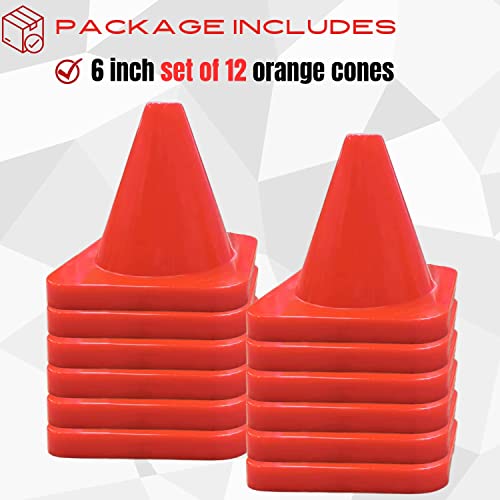 Versatyle Heavy Duty Agility Training Cones (2 in, 6 in, 9 in, 12 in, 28 in) for Sports, Kids Coaching, Multipurpose Field Marker Cones, Soccer, Basketball Drills, Bike, Motorcycle, Traffic Training - style: 6in, Orange