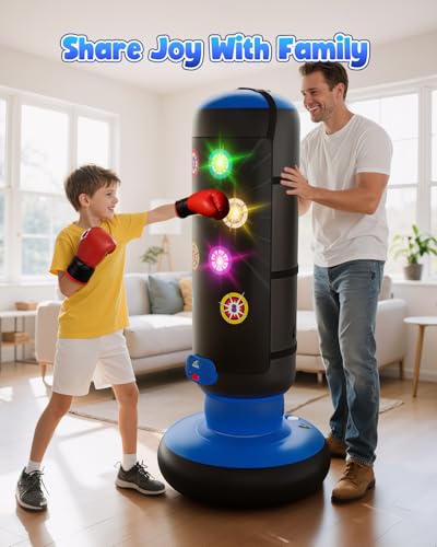 HopeRock Punching Bag for Kids,Boxing Set with Scoring, Light, Music | With 4 Game Modes, Inflatable Boxing Bag with Gloves, Birthday Gifts Toys for 4-8-12 Years Old Boys