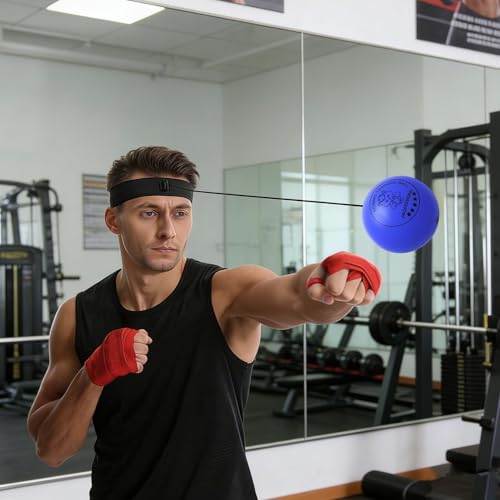 Boxing Ball - Funny Head-Mounted Adjustable Gear, Gym Punch Reflex Trainer with Comfortable Headband, Fight Speed Equipment, Striking Reflexes Device, Equipment for Men Women - color: Blue