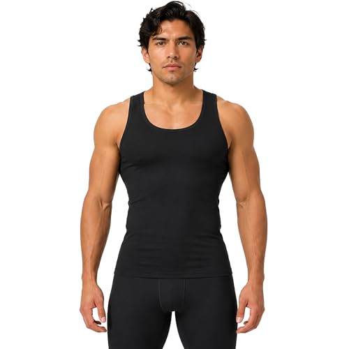 DEVOPS 3 Pack Men's Muscle Dry Fit Compression Tank Top Sleeveless Shirt | Compression Fit, Wicking, 4-Way Stretch, Running, Workout, UPF 50+, Sleeveless - color: Black / Black / Black, size: X-Large