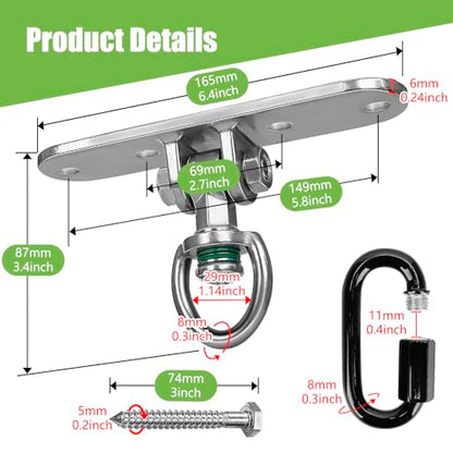 Swing Hanger Ceiling Mount Heavy Duty Anti-Rust with 180° & 360° Bearings Punching Bag Hanger 800lb Capacity for Indoor Outdoor Swing Chairs, Hammocks, Playgrounds, Yoga - size: Size 6