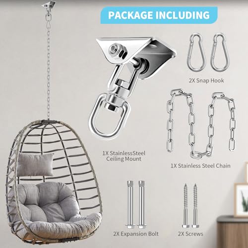 Hammock Hanging Kit with Swing Chain, Morzejar Stainless Steel 1000lb Heavy Duty Capacity Hammock Hooks, Morzejar 360° Swivel Hanging Kit for Trapeze, Yoga, Boxing Bag, Hammock Chair, Porch, Gym - style: Hammock Hooks