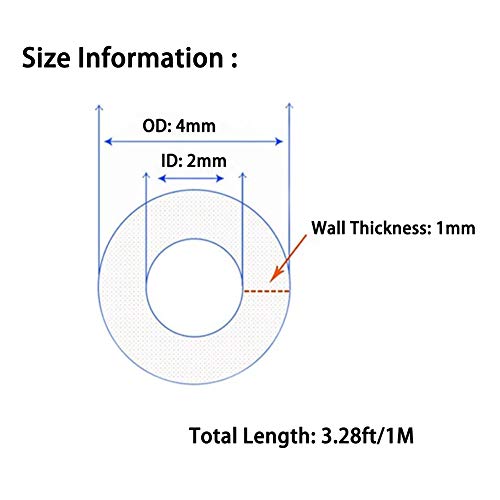 Hooshing Silicone Tubing 2mm ID x 4mm OD 3.28 Ft Food Grade Rubber Hose | High Temp Pure Silicone Tube, For Home Brewing, Beer Line, Wine Making, Water Pump Transfer - size: 2mm ID x 4mm OD, style: 3.28 Ft/1M