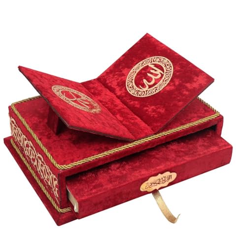 Modefa Holy Quran Velvet Storage Case with Book Holder - Islamic Gift for Muslim Keepsake Rayiha Gift Set (Red) - color: Red