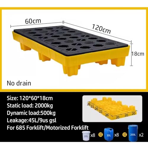 Modular Leak Platform/Grid Pads.Modular Spill Containment Tray - Heavy-Duty Oil Drum Holding Platform, Leak-Proof Pallets for Safe Chemical Storage & Environmental Protection，（Yellow，120 * 60* - size: 120*60*18cm