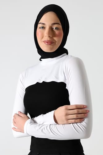 ihvan online, Women's Hijab Muslim Prayer Sleeve, Sleeves to Cover Arms for Women, Soft Stretchy Modest Hijab Arm Sleeves - color: White Neck