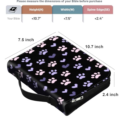 PU Leather Bible Cover with Handle & Pockets, Large Capacity Bible Case, Water-Resistant Scripture Organizer Bag with Bonus Card Holder, Christian Gift for Women & Men, Dog Paw Prints 02 - color: Dog Paw Prints 02
