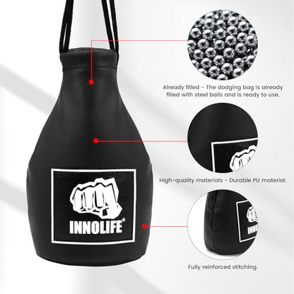 INNOLIFE Boxing Slip Bag, Dodge Hide Speed Bag Maize Ball Leather Ball for Reflex Training, Boxing, Kickboxing, MMA Pendulum Training, Red - style: Black (Filler Already Included)