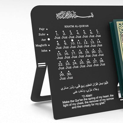 Metal Quran Stand with Juz Progress Tracker – Islamic Book Holder for Reading, Rehal for Quran, Prayer Room & Ramadan Gift – Elegant Muslim Table Decor (Black)
