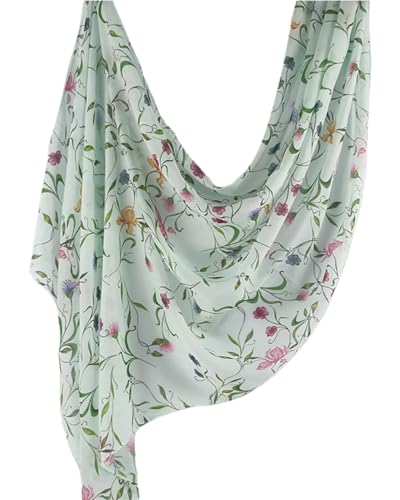 ZGMYC Watercolour Floral Printed Hijab Scarf for Women Soft Modal Cotton Instant Hijab Head Wraps Shawls Long Scarves - color: Light Green Flowers