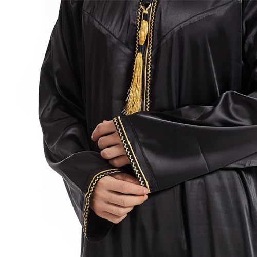 Men's Islamic Arab Kaftans Robe for Eid, Dubai Ramadan Daily Clothes - Muslim Thobe Shirt - color: B Black, size: X-Large