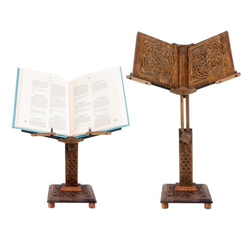 Adjustable Carved Wooden Book Stand | Quran, Bible Holder Lectern | Dictionary, Cookbook Stand