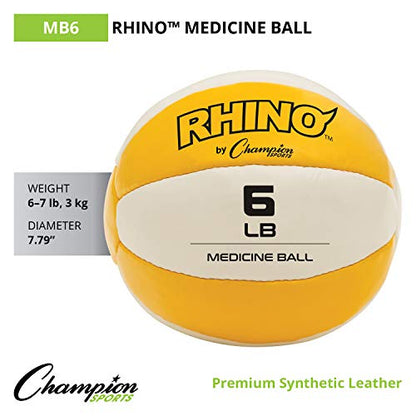 Champion Sports Leather Medicine Balls – Durable Weighted Balls for Strength, Core & Conditioning Training - style: Yellow (6-7 lbs)