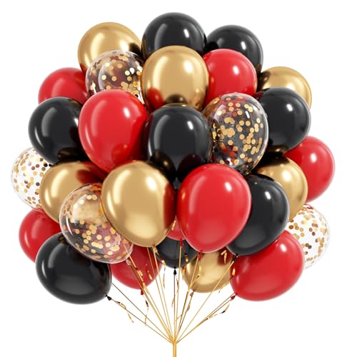 Red Black and Gold Balloons, 60pcs 12inch Red Black Gold Confetti Balloons for Birthday Casino Party Decorations - color: Red Black Gold