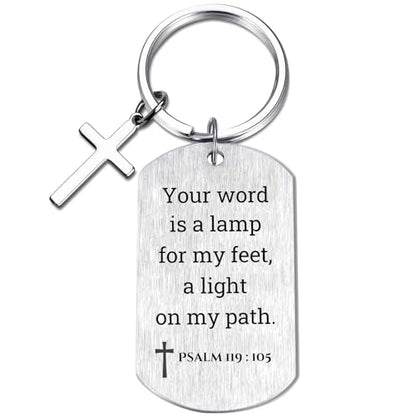 Inspirational Scripture Keychain with Cross - Bible Verse Matte Key Chain Religious Gift for Christian - style: Psalm 119:105