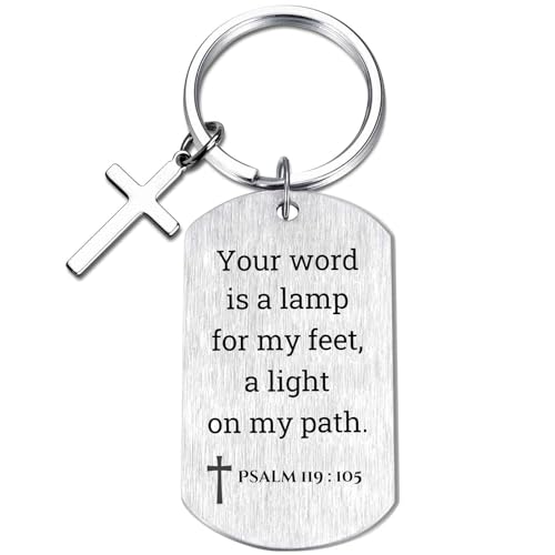 Inspirational Scripture Keychain with Cross - Bible Verse Matte Key Chain Religious Gift for Christian - style: Psalm 119:105