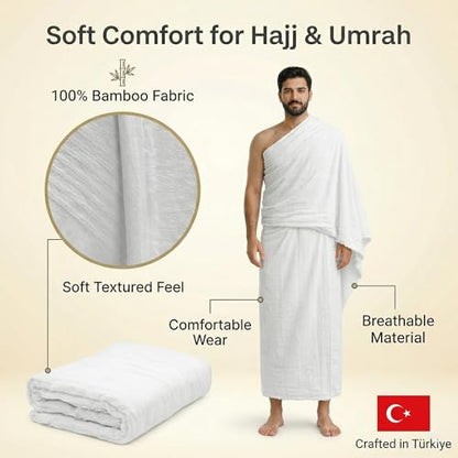 Modefa Islamic Men's Ihram for Umrah Men - Hajj Umrah Essentials - Ehram Ahram for Hajj 2 Piece Set - Seamless Viscose Made from Bamboo + Cotton Ihram Towel Set 110 x 220cm (Combo: 5 Piece) - color: Combo: 5 Piece