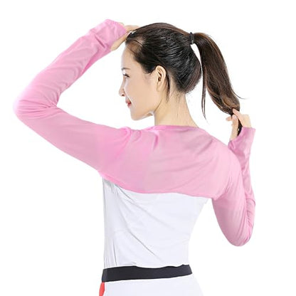 Cooling Shawl Arm Sleeves,Sun Protection with Finger Hole Anti-UV Women's tops,Comfortable Ladies Cooler Shrug - color: Pink