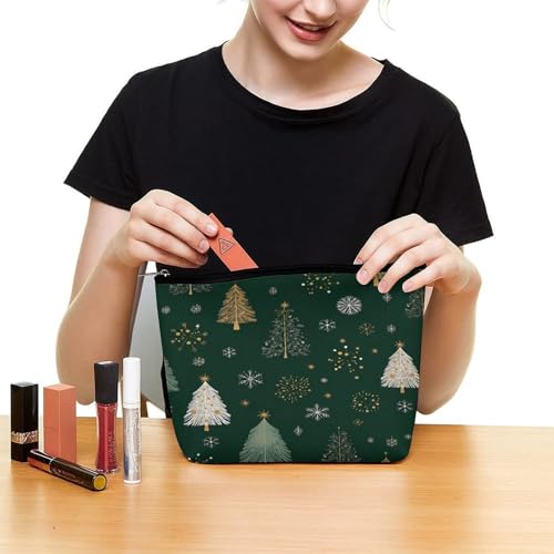 Christmas Tree Snowflake Makeup Bag, Travel Toiletry Organizer, Cosmetic Pouch for Women, Birthday Presents for Mom Girls Women Sisters - color: Christmas Tree Snowflake