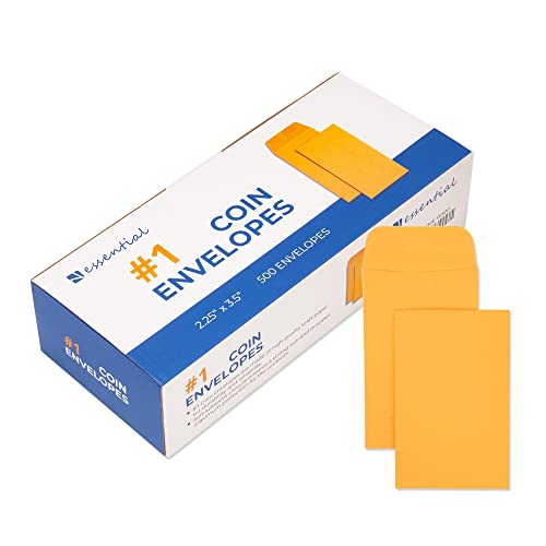 ESSENTIAL #1 500 Piece Coin Envelopes 2.25" x 3.5" with Gummed Flap - color: Yellow, size: 2.25"x 3.5"(500pcs)