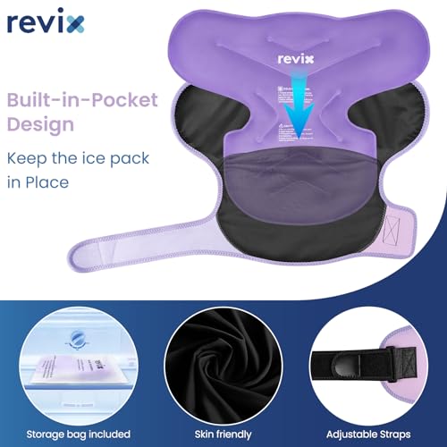 REVIX Large Shoulder Ice Pack Wrap, Ice Shoulder Brace for Rotator Cuff and Arm, Reusable Gel Cold Therapy Wrap for Discomfort Relief & Muscle Relaxation, Easy to Wear & Remove, Purple - size: Large, style: Purple, 1 Gel Pack+1 Shoulder Brace