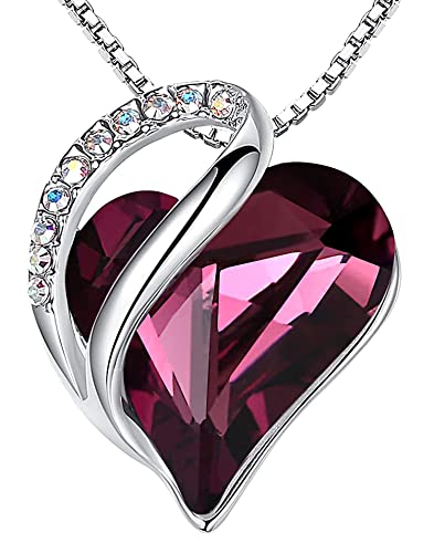 Leafael Gift Necklaces for Women, Infinity Love Birthstone Heart Crystal Pendant, Birthday Anniversary Jewelry for Wife, Mom, and Her, Silver Plated, 18" + 2" Adjustable Chain - color: 02a-February-Amethyst Pink