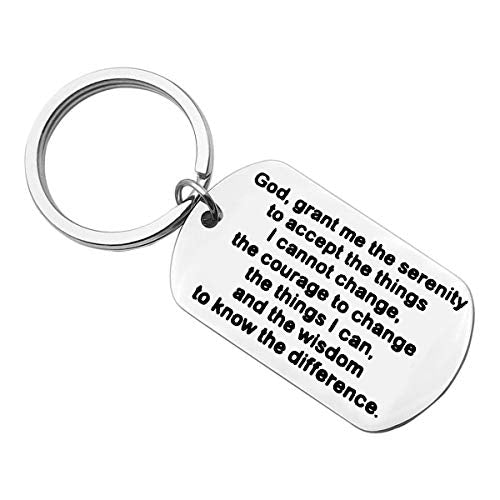 Encouragement Gifts Keychain for Men Women Teen Boy Girls Serenity Prayer Dog Tag Sobriety Addiction Recovery AA Gifts Inspirational Motivational Gifts for Him Her Keyring Birthday Religious Jewelry