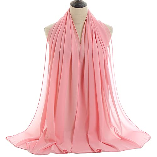 YOUR SMILE for Women Lightweight Breathable Solid Color Soft Chiffon Long Fashion Scarves Sun-proof Shawls Wrap - color: Peach Pink