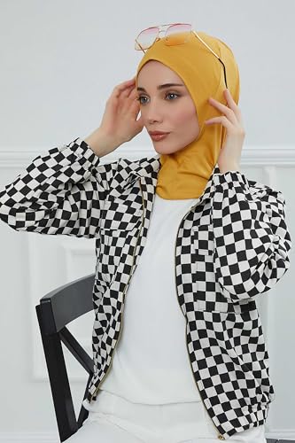 Aisha's Design Instant Turban 95% Cotton Head Scarf Headwear Combed Cotton Ninja Cap, Slip on Jersey Hijab - color: Mustard Yellow
