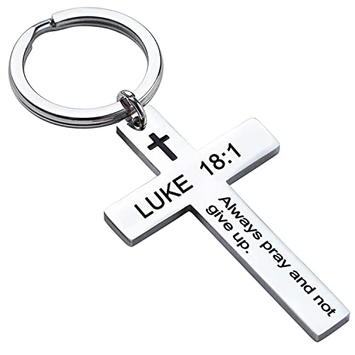 Ldurian Bible Verse Keychain Christian Cross Keychain for Women, Cross Key Chain for Men Religious Scripture - style: Luke 18:1