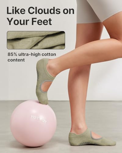 YOTTOY Pilates Socks for Women(6 Pairs)–Breathable, Grip-Enhanced Non-Slip Yoga Socks, Durable & Perfect for Home Workouts - color: Pink