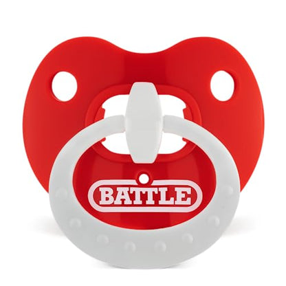 Battle Sports Binky Oxygen Football Mouthguard - Detachable Strap, Maximum Breathability, Works with Braces & No Boiling Required - color: Red/White