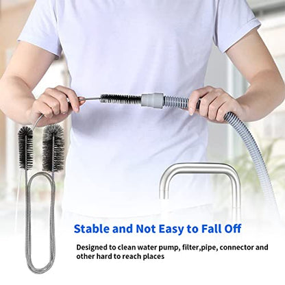 10PCS Flexible Drain Brush Straw Cleaner Brush Set,Pipe Cleaners Brush,61Inch Stainless Steel Double-Ended Hose Brush 8.2Inch Nylon Long CPAP Tube Cleaning Brush for Home Kitchen Sink Plumbing - color: Black