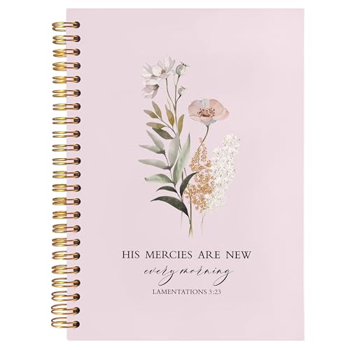 BearCake Pink Bible Christian Journals Floral Notebooks for Women Note Taking,Prayer Journal for Women, His Mercies are New Every Morning,Bible Study Journal for Women 5.5x8.3 - color: white Bible-new morning pink
