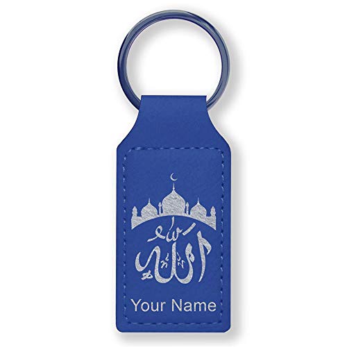 LaserGram Rectangle Keychain, Allah 2, Personalized Engraving Included (Dark Blue) - color: Dark Blue