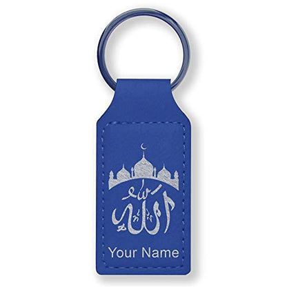LaserGram Rectangle Keychain, Allah 2, Personalized Engraving Included (Dark Blue) - color: Dark Blue