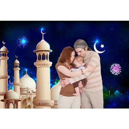 9x6ft Mosque Night Silhouette Backdrop Islamic Architecture Mysterious Masjid Eid Mubarak Photography Background Night Prayer Islamic Pray Children Adults Portrait Studio Shoot Prop - size: 9x6ft