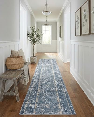 Rugs.com - Oregon Rug – 12 Ft Runner Blue Easy-Clean Stain-Resistant Rug – Perfect for Hallways, Entryways, and Long Corridors - color: Blue, size: 2'2" x 12' (Runner)