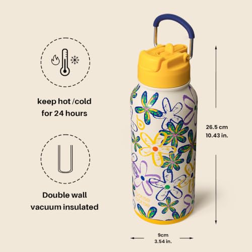 BOTTLE BOTTLE 32oz Insulated Water Bottle with Pill Box | Stainless Steel,Sport Water Bottle, with Straw Dual-use Lid and Pill Box, Design for Gym - color: Nature Nook