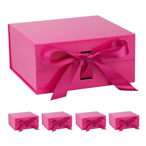 OEMVALATY Bright Pink Gift Box,6x6x3 Inches Gift Boxes with Lids for Presents with Magnetic Closure and Ribbon for Wedding,Storage,Birthday(5-Pack) - color: 06x6x3 Inch-Bright Pink-Pack of 5