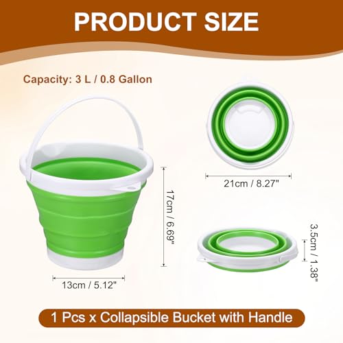 uxcell Collapsible Bucket, 0.8 Gallon (3L) Small Foldable Bucket, Portable Water Pail Round Tub Cleaning Tools with Handle for RV Camping Household Garden Fishing Car Wash, Green - color: Green