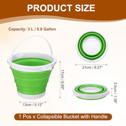 uxcell Collapsible Bucket, 0.8 Gallon (3L) Small Foldable Bucket, Portable Water Pail Round Tub Cleaning Tools with Handle for RV Camping Household Garden Fishing Car Wash, Green - color: Green