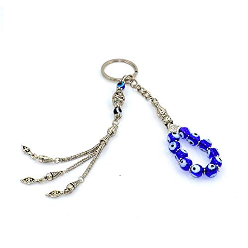 Design -Handmade Evil Eye Beaded Collection Worry Beads - Prayer Beads (8 mm-Beads) Tesbih-Tasbih-Tasbeeh-Misbaha-Masbaha-Subha-Sebha-Sibha-Rosary (Key Chain & Tasbih with Evil Eye) - color: Key Chain & Tasbih with Evil Eye
