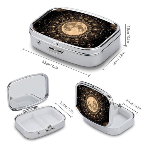 Mandala Moon Square Pill Box Metal 2.2x1.6 Inch,Medicine Storage Case Compact Travel Pill Organizer Pocket Pill Container for Daily Medication Vitamins Pills - color: Mandala Moon