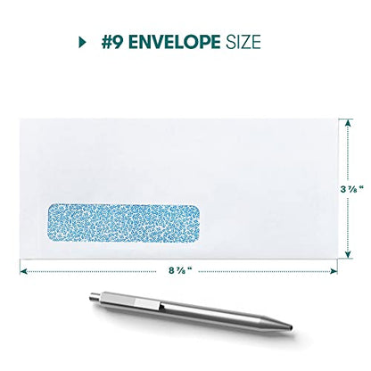 1000 Custom Printed #9 Single Left Window Envelopes, Gummed Seal, for Quickbooks Invoices, Checks and Return Mail, Text and Logo Customization, 24lb, 3 7/8 x 8 7/8 Inches - White Envelopes - size: #9 Envelopes | 1000 Count