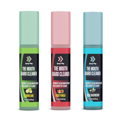On-the-Go Mouth Guard Cleaner- Quickly Remove Odor, Fresh Scent & Fresh Flavor - Fruit Punch, Lemon Lime, Blue Raspberry – for Youth & Adult, Football, Boxing, Lacrosse & Any Sport Mouthpiece - 3 Pack