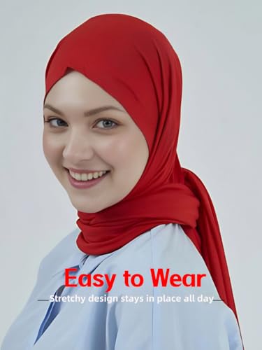 Hijab Scarf for Women Soft Muslim Hijabs Head Wrap Scarves Fashion Long Hair Shawls Stretchy Muslin Headscarf - color: Wine Red Hijab Scarf for Women