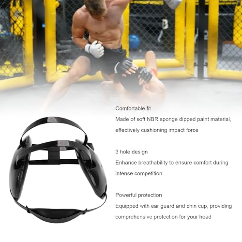 11 Holes Adjustable Wrestling Headgear with Chin Pad, Breathable Protective Grappling Ear Guard Soft Shockproof Safety Head Protector for Adult Men Women Training Black