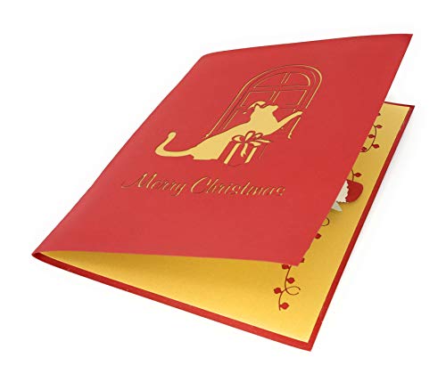 PopLife Holiday Cat Pop Up Christmas Card, Handmade 3D Greeting, Blank Merry Christmas Note, Small Stocking Present for Friends and Family, Card for Cat Lovers - color: Holiday Cat